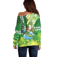 Hawaii Saint Patrick's Day Off Shoulder Sweater Funny Surfing Leprechaun
