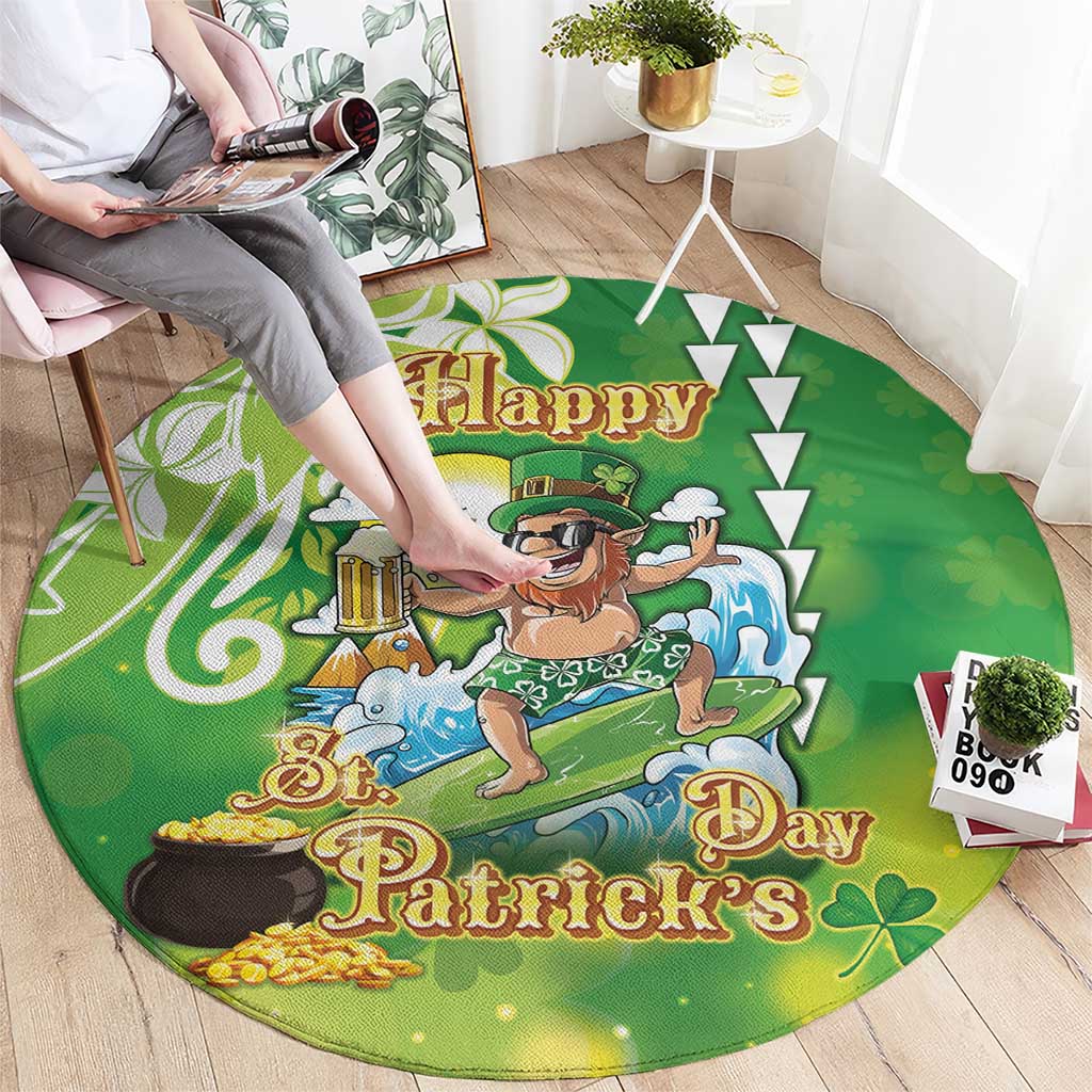 Hawaii Saint Patrick's Day Round Carpet Funny Surfing Leprechaun