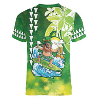 Hawaii Saint Patrick's Day Women V-Neck T-Shirt Funny Surfing Leprechaun LT05 - Polynesian Pride