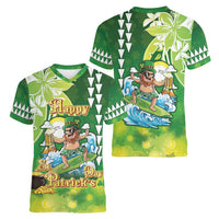 Hawaii Saint Patrick's Day Women V-Neck T-Shirt Funny Surfing Leprechaun LT05 - Polynesian Pride