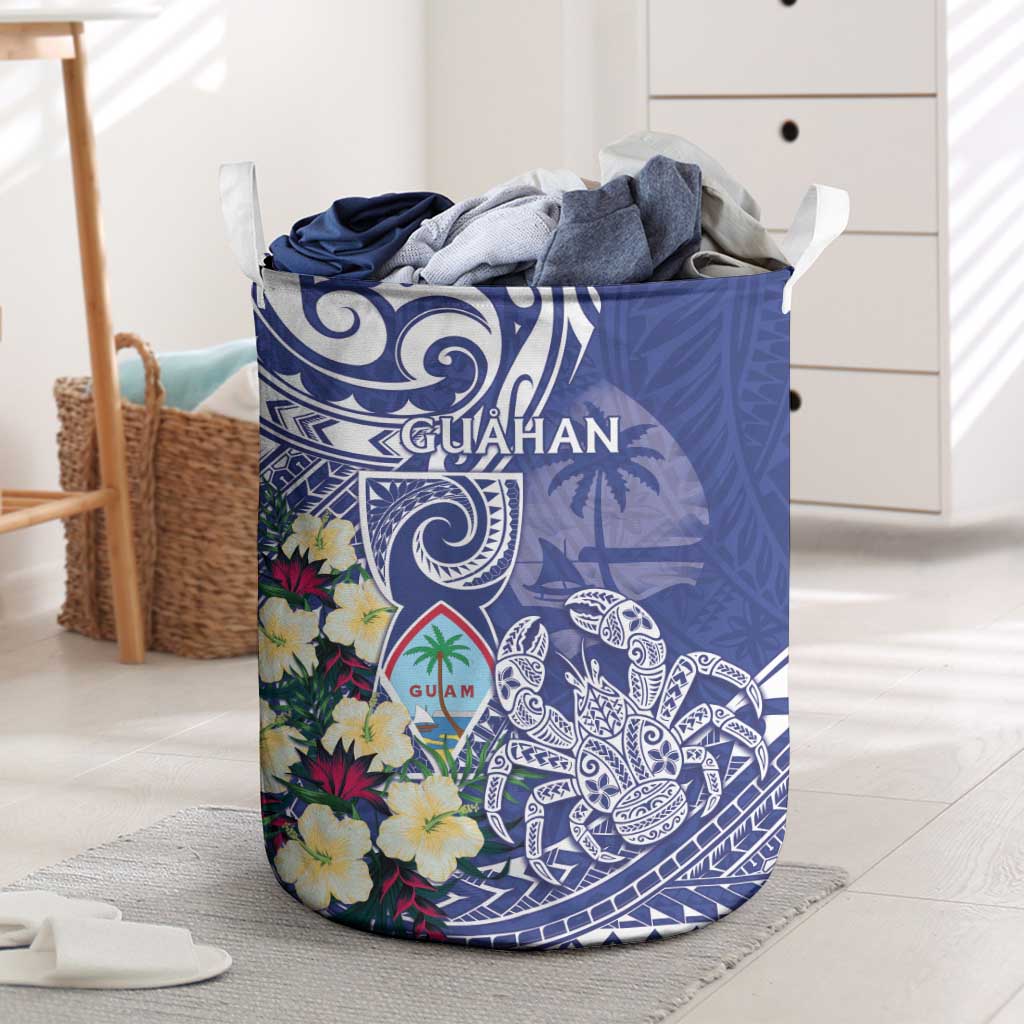 Hafa Adai Guam Laundry Basket Latte Stone With Coconut Crab LT05 Blue - Polynesian Pride