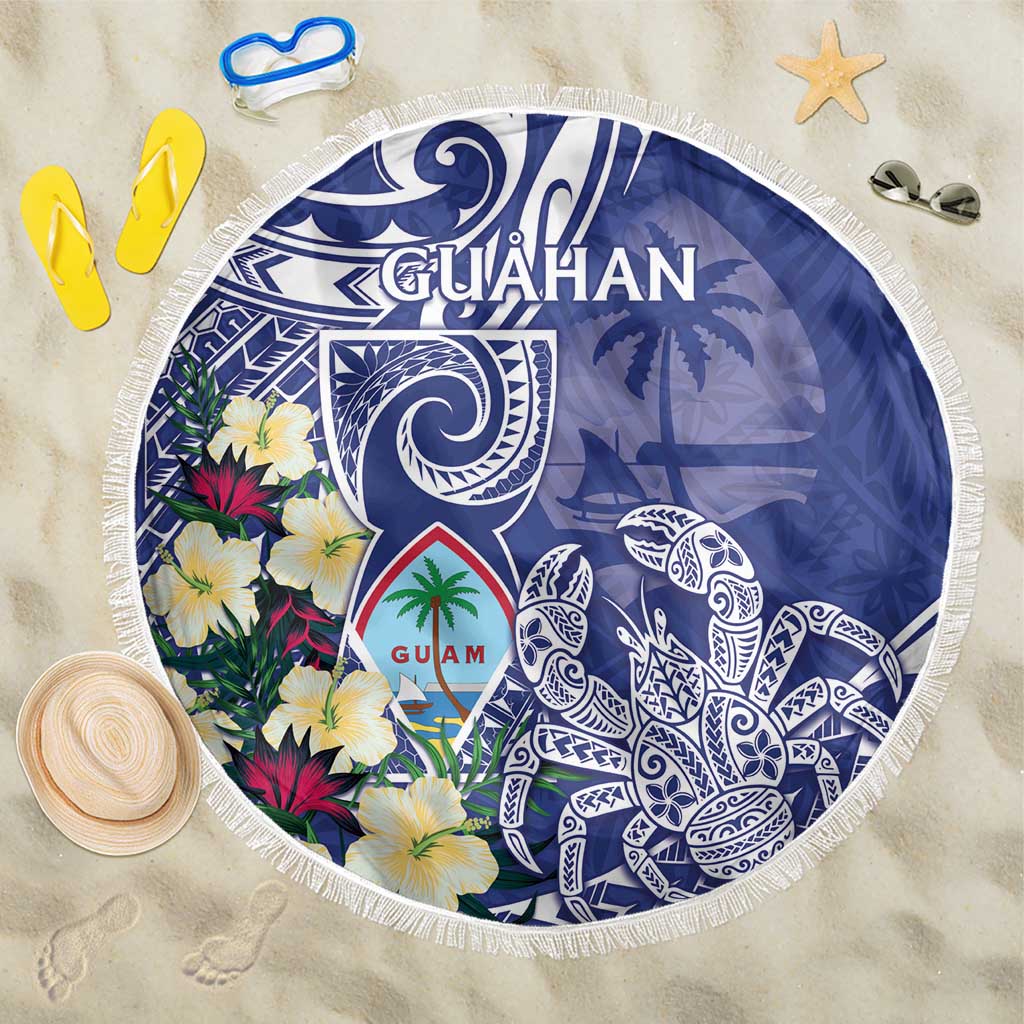 Hafa Adai Guam Beach Blanket Latte Stone With Coconut Crab LT05 One Size 150cm Blue - Polynesian Pride