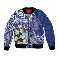 Personalised Hafa Adai Guam Bomber Jacket Latte Stone With Coconut Crab LT05 Unisex Blue - Polynesian Pride