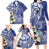 Personalised Hafa Adai Guam Family Matching Long Sleeve Bodycon Dress and Hawaiian Shirt Latte Stone With Coconut Crab