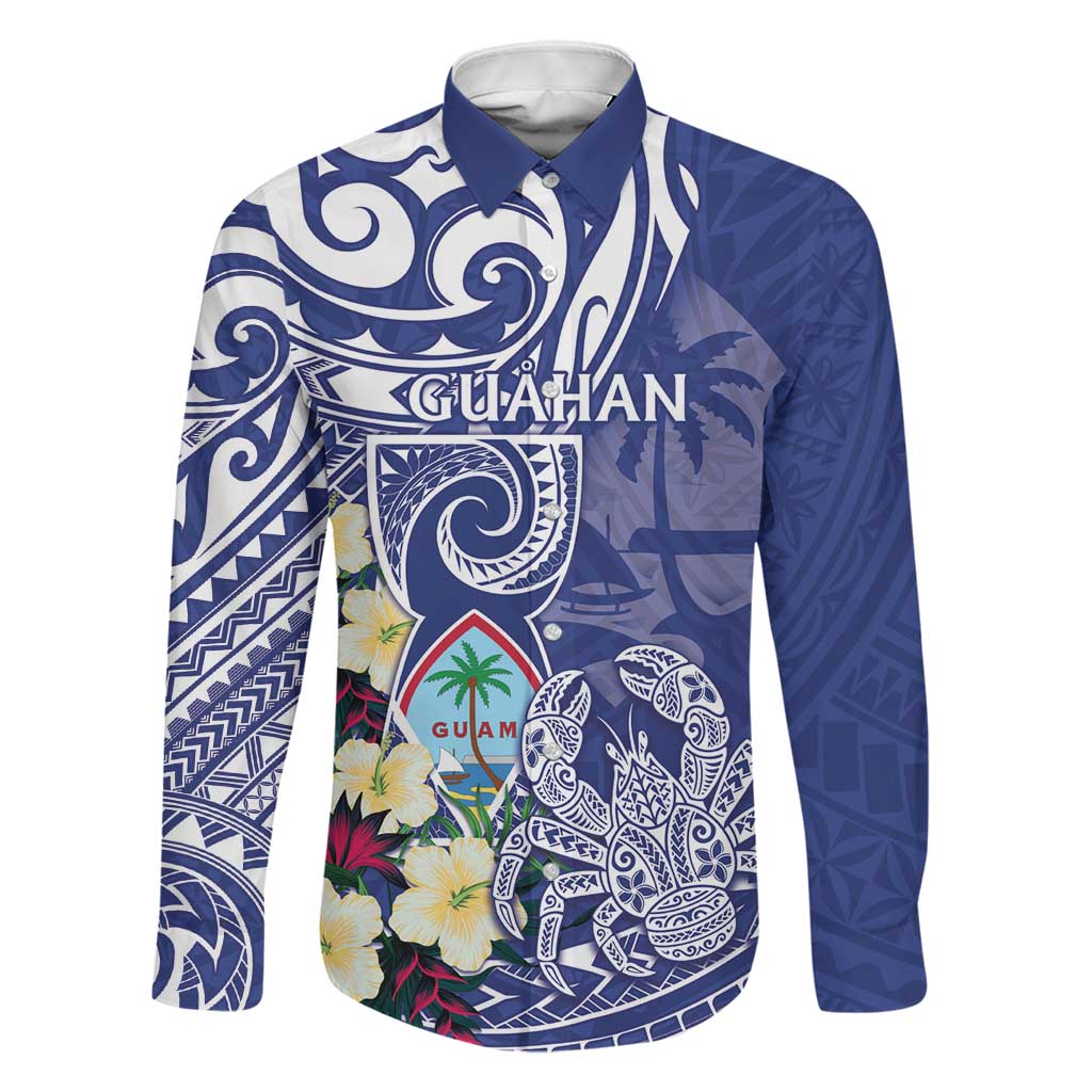 Personalised Hafa Adai Guam Family Matching Long Sleeve Bodycon Dress and Hawaiian Shirt Latte Stone With Coconut Crab