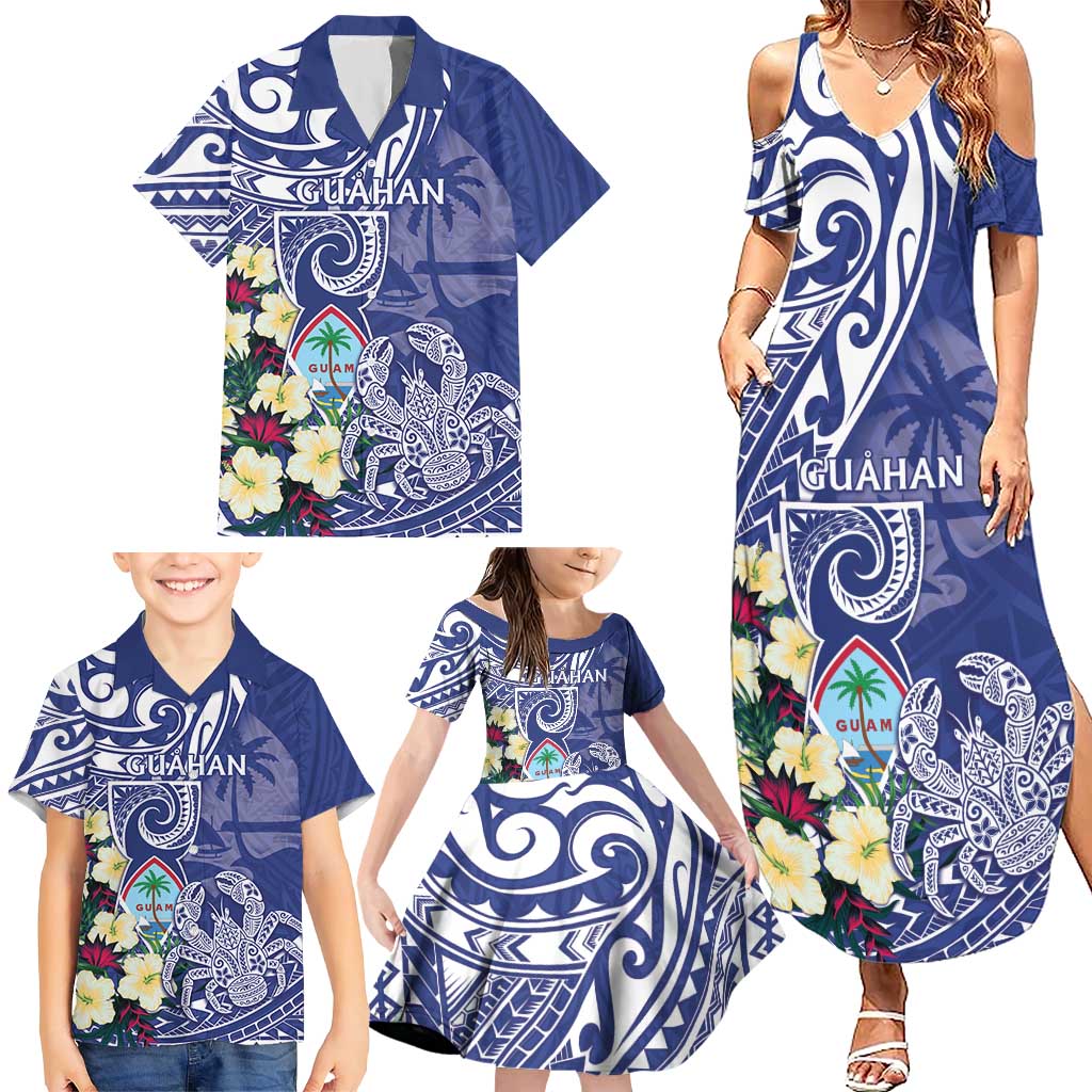 Personalised Hafa Adai Guam Family Matching Summer Maxi Dress and Hawaiian Shirt Latte Stone With Coconut Crab