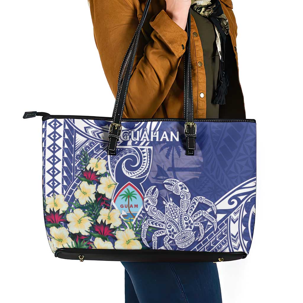 Hafa Adai Guam Leather Tote Bag Latte Stone With Coconut Crab