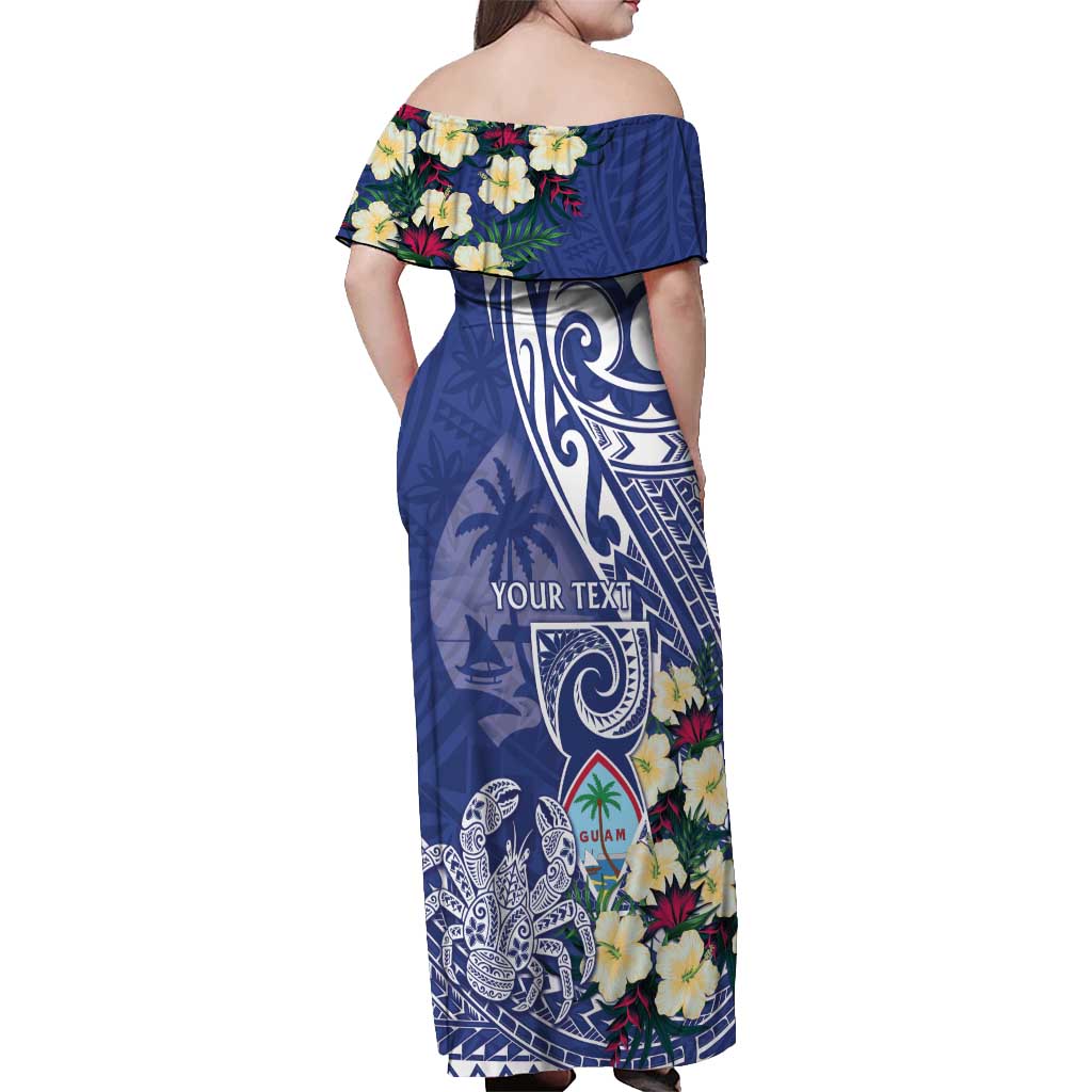 Personalised Hafa Adai Guam Off Shoulder Maxi Dress Latte Stone With Coconut Crab