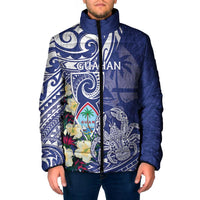 Personalised Hafa Adai Guam Padded Jacket Latte Stone With Coconut Crab LT05 Men Blue - Polynesian Pride