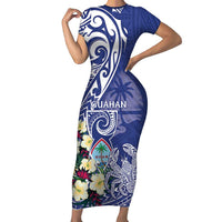 Personalised Hafa Adai Guam Short Sleeve Bodycon Dress Latte Stone With Coconut Crab