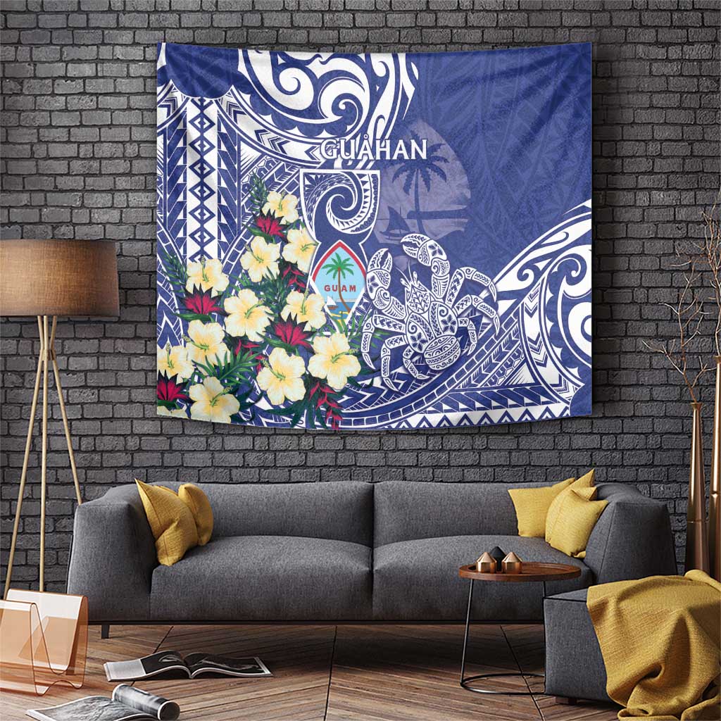 Hafa Adai Guam Tapestry Latte Stone With Coconut Crab LT05 Blue - Polynesian Pride