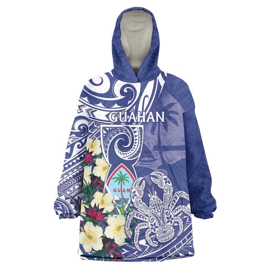 Personalised Hafa Adai Guam Wearable Blanket Hoodie Latte Stone With Coconut Crab