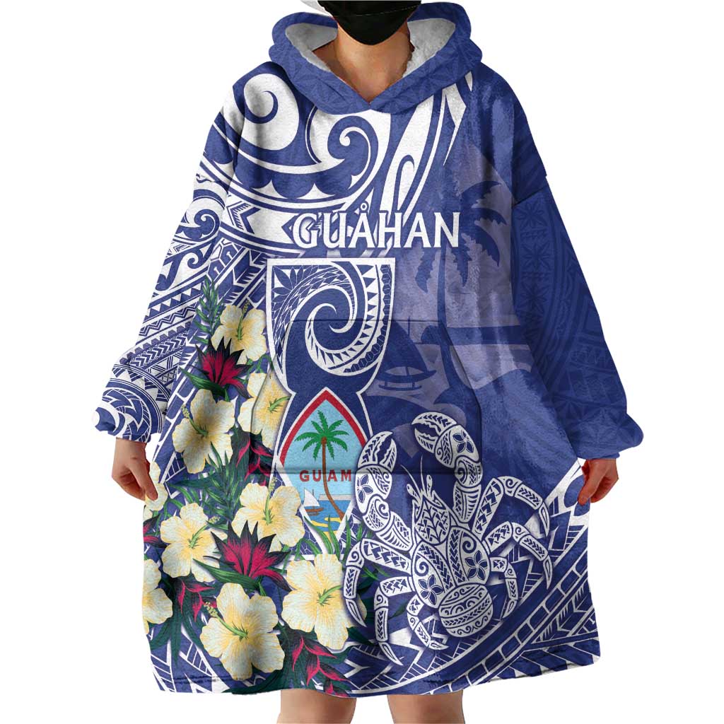 Personalised Hafa Adai Guam Wearable Blanket Hoodie Latte Stone With Coconut Crab