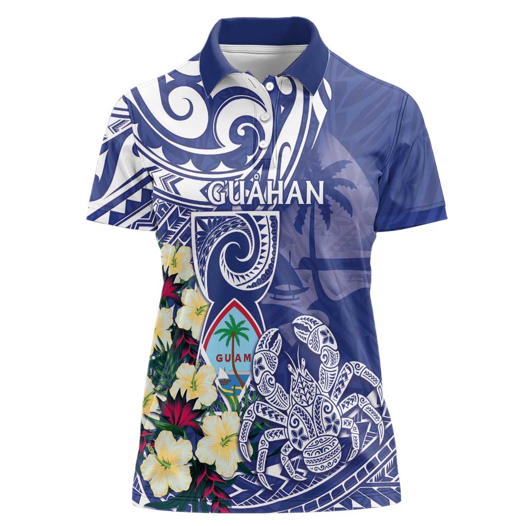 Personalised Hafa Adai Guam Women Polo Shirt Latte Stone With Coconut Crab