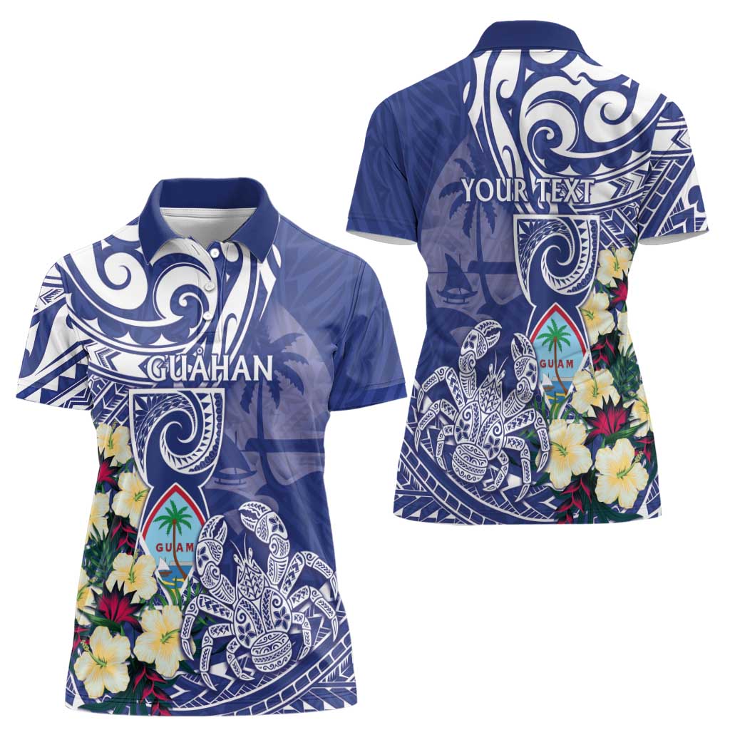 Personalised Hafa Adai Guam Women Polo Shirt Latte Stone With Coconut Crab