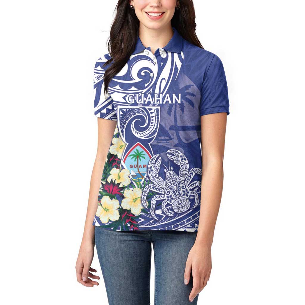 Personalised Hafa Adai Guam Women Polo Shirt Latte Stone With Coconut Crab