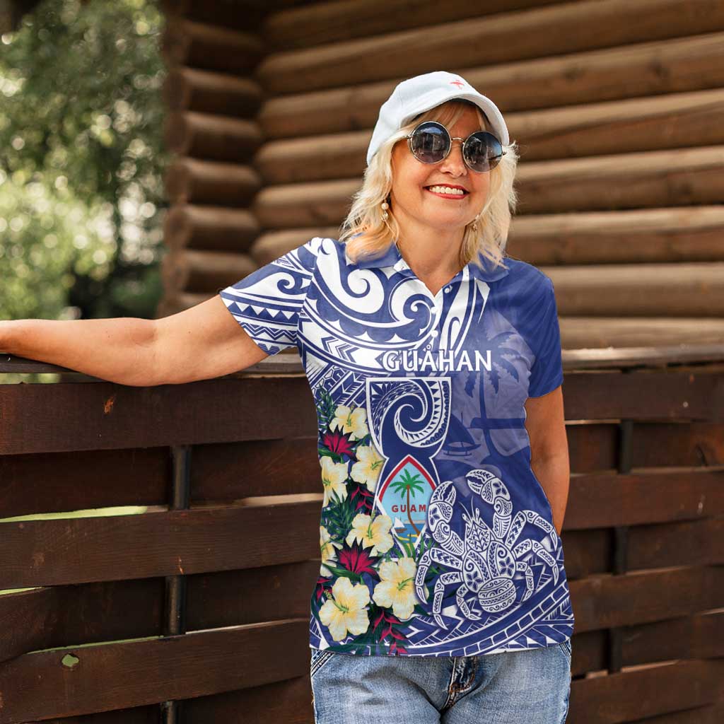 Personalised Hafa Adai Guam Women Polo Shirt Latte Stone With Coconut Crab