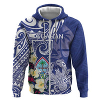 Personalised Hafa Adai Guam Zip Hoodie Latte Stone With Coconut Crab LT05 Zip Hoodie Blue - Polynesian Pride