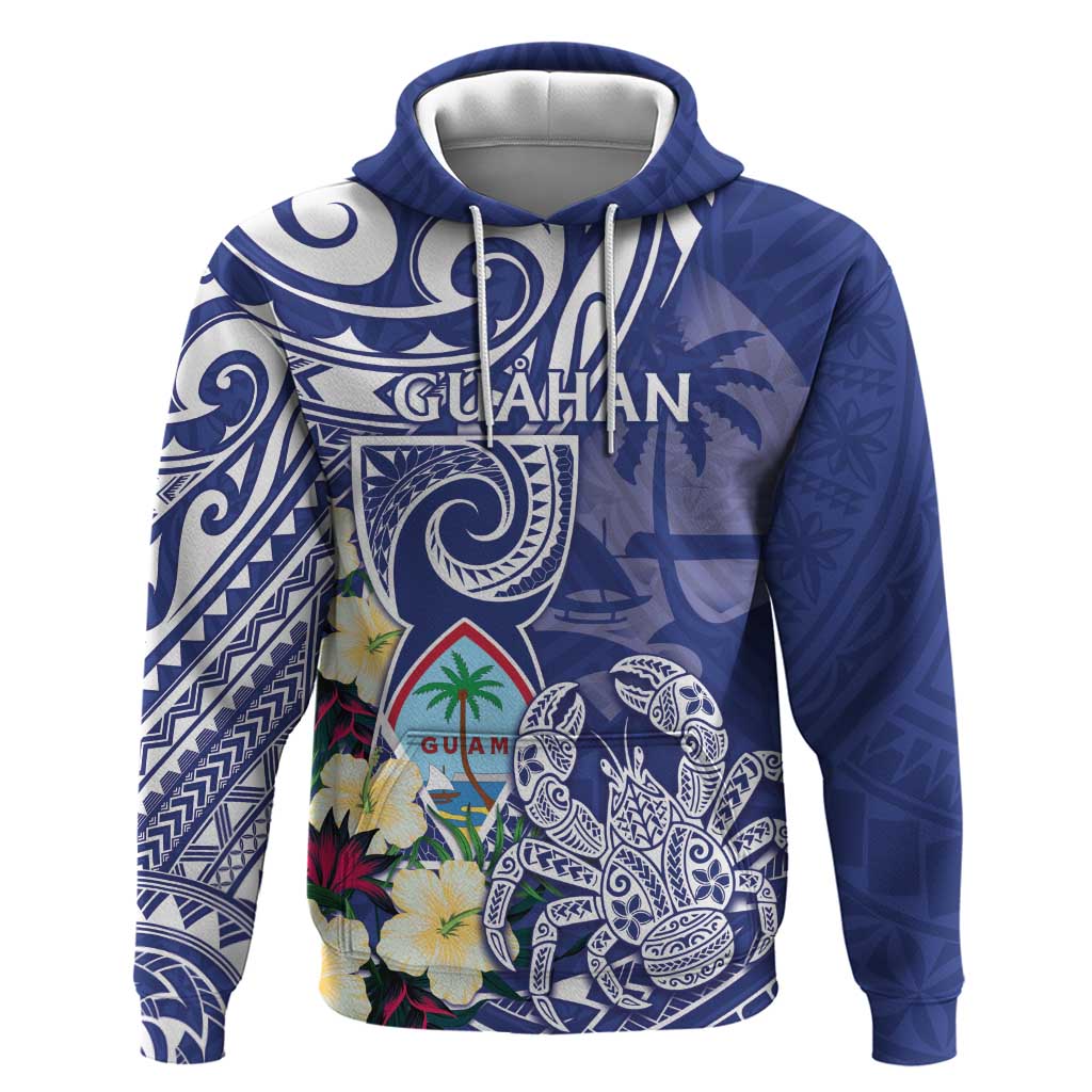 Personalised Hafa Adai Guam Zip Hoodie Latte Stone With Coconut Crab LT05 Pullover Hoodie Blue - Polynesian Pride