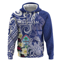 Personalised Hafa Adai Guam Zip Hoodie Latte Stone With Coconut Crab LT05 Pullover Hoodie Blue - Polynesian Pride
