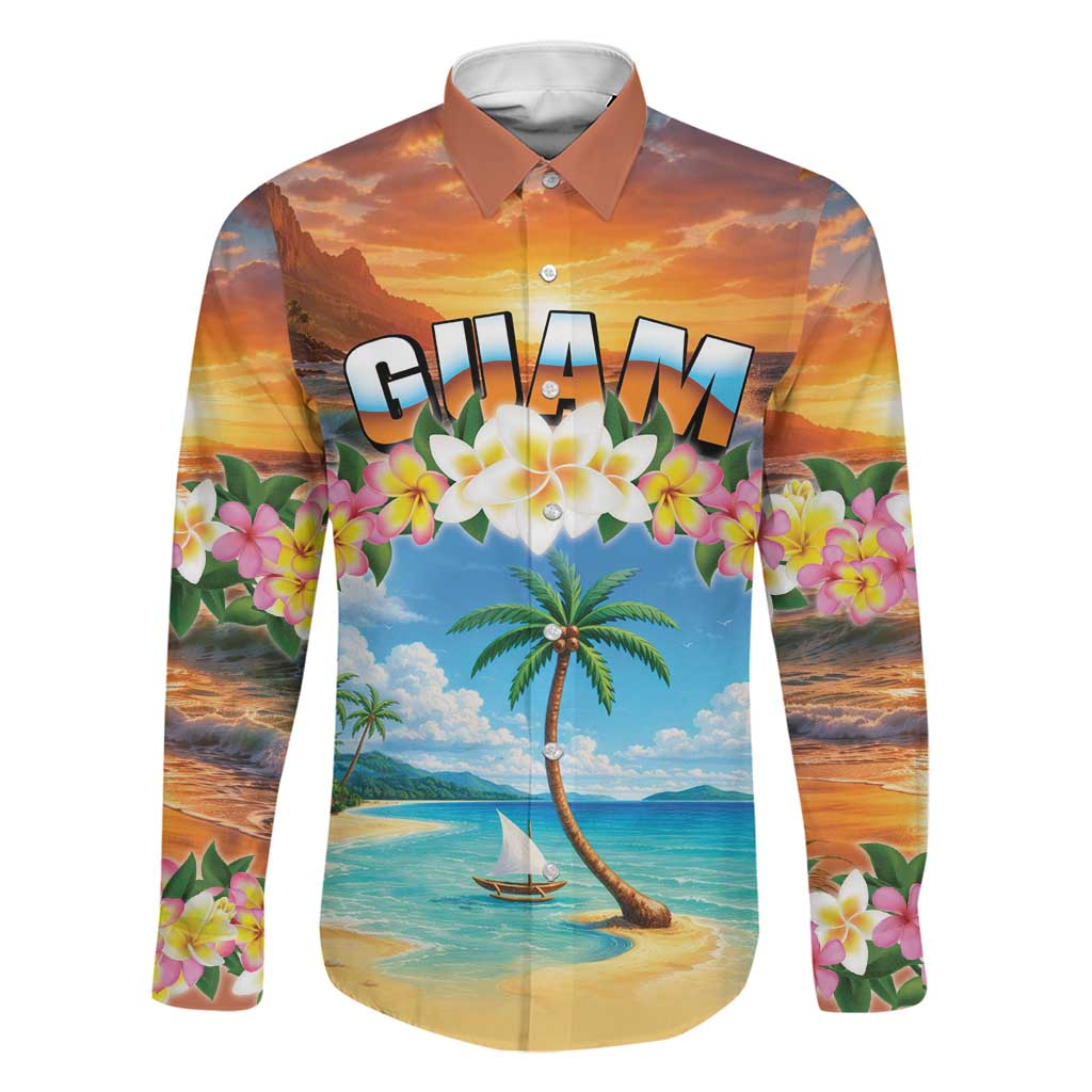 Guam Family Matching Long Sleeve Bodycon Dress and Hawaiian Shirt Eternal Summer Sunset Beach