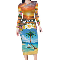 Guam Family Matching Long Sleeve Bodycon Dress and Hawaiian Shirt Eternal Summer Sunset Beach
