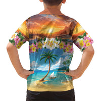 Guam Family Matching Off Shoulder Maxi Dress and Hawaiian Shirt Eternal Summer Sunset Beach