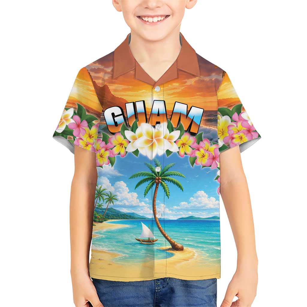 Guam Family Matching Off Shoulder Maxi Dress and Hawaiian Shirt Eternal Summer Sunset Beach