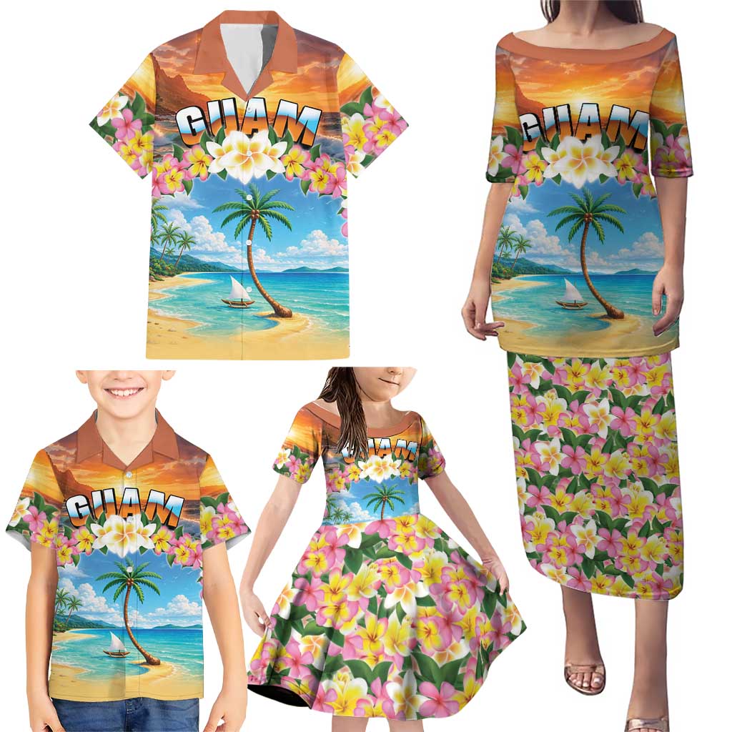 Guam Family Matching Puletasi and Hawaiian Shirt Eternal Summer Sunset Beach