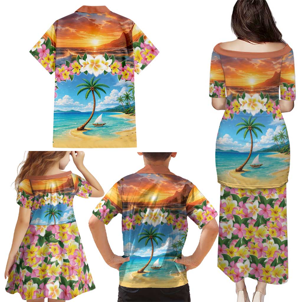 Guam Family Matching Puletasi and Hawaiian Shirt Eternal Summer Sunset Beach