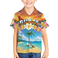 Guam Family Matching Puletasi and Hawaiian Shirt Eternal Summer Sunset Beach