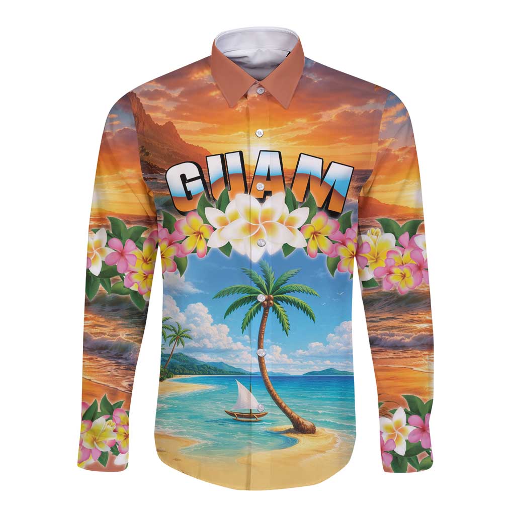 Guam Long Sleeve Button Shirt Eternal Summer Sunset Beach