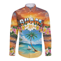 Guam Long Sleeve Button Shirt Eternal Summer Sunset Beach