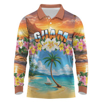 Guam Long Sleeve Polo Shirt Eternal Summer Sunset Beach