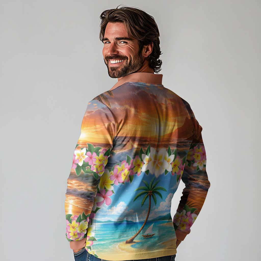 Guam Long Sleeve Polo Shirt Eternal Summer Sunset Beach
