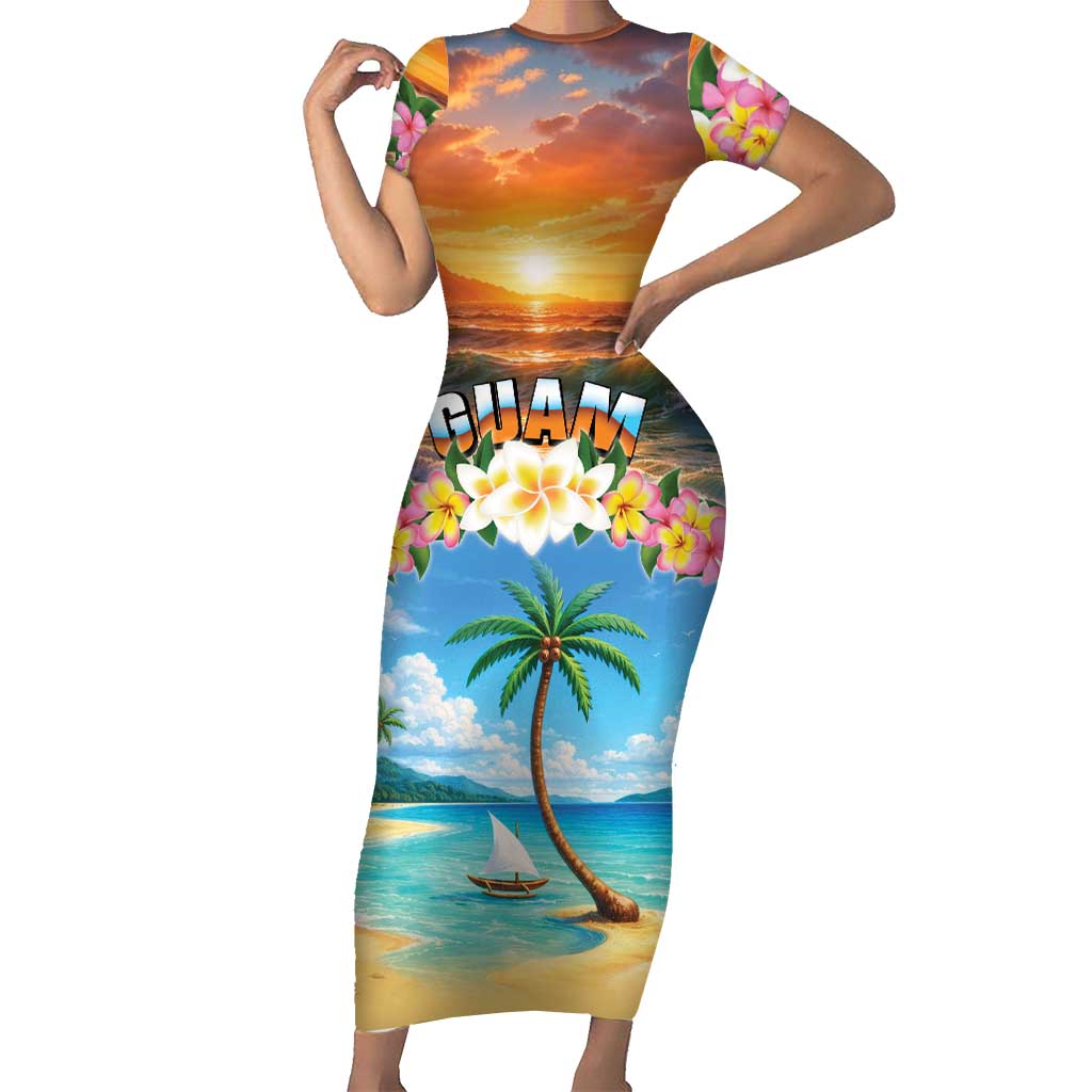 Guam Short Sleeve Bodycon Dress Eternal Summer Sunset Beach