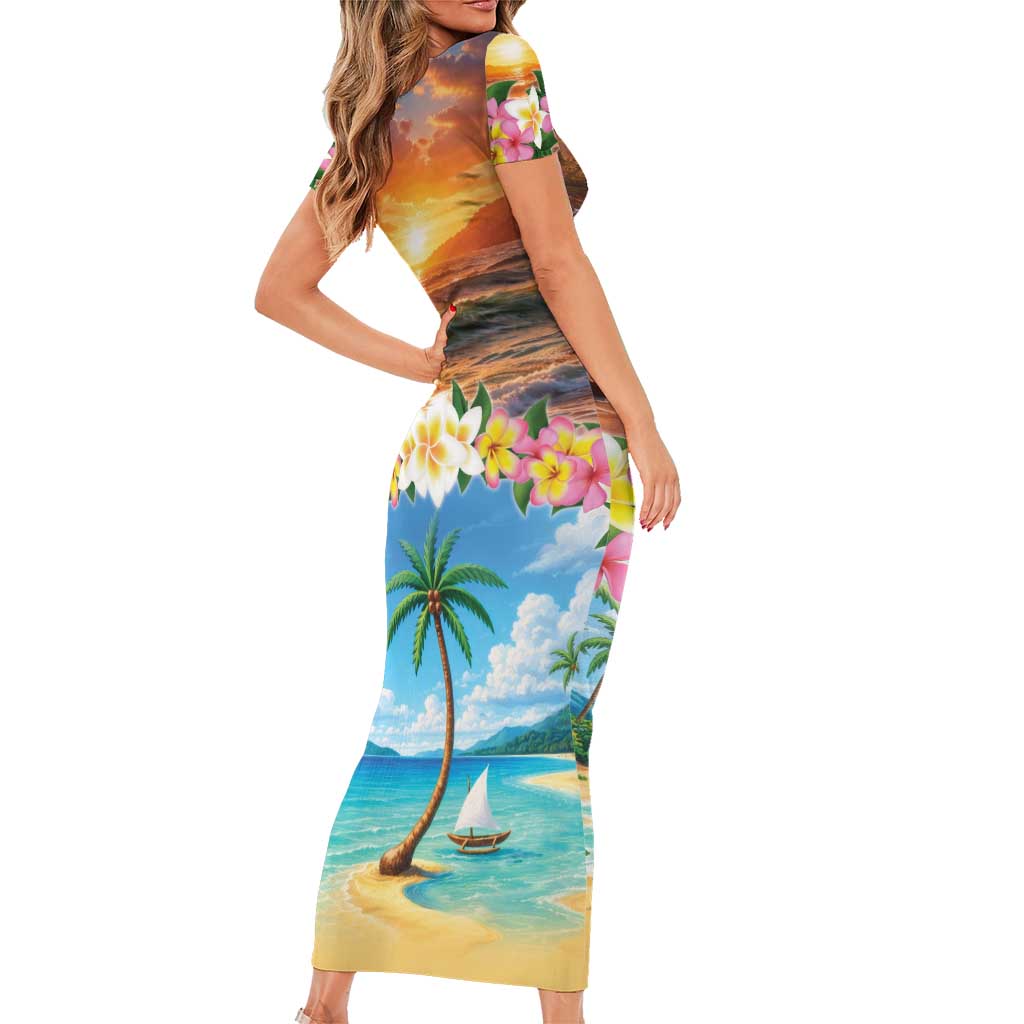 Guam Short Sleeve Bodycon Dress Eternal Summer Sunset Beach