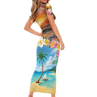 Guam Short Sleeve Bodycon Dress Eternal Summer Sunset Beach