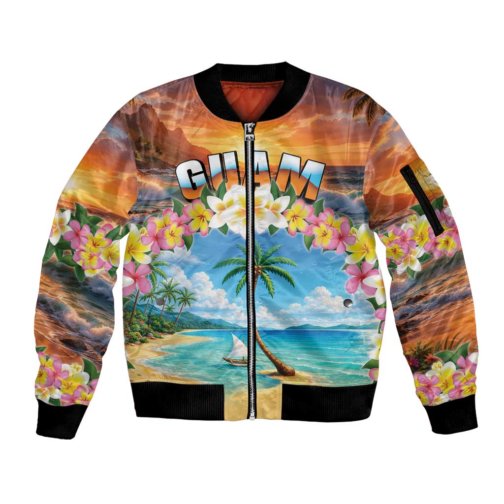 Guam Sleeve Zip Bomber Jacket Eternal Summer Sunset Beach LT05 Unisex Colorful - Polynesian Pride