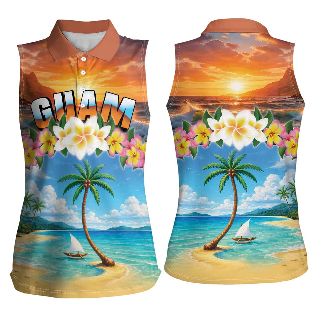 Guam Women Sleeveless Polo Shirt Eternal Summer Sunset Beach