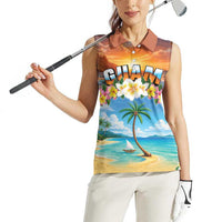 Guam Women Sleeveless Polo Shirt Eternal Summer Sunset Beach