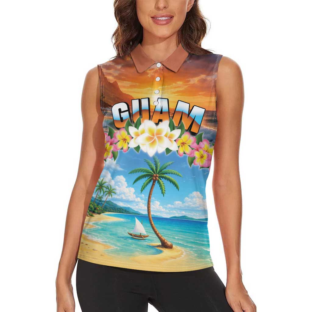 Guam Women Sleeveless Polo Shirt Eternal Summer Sunset Beach