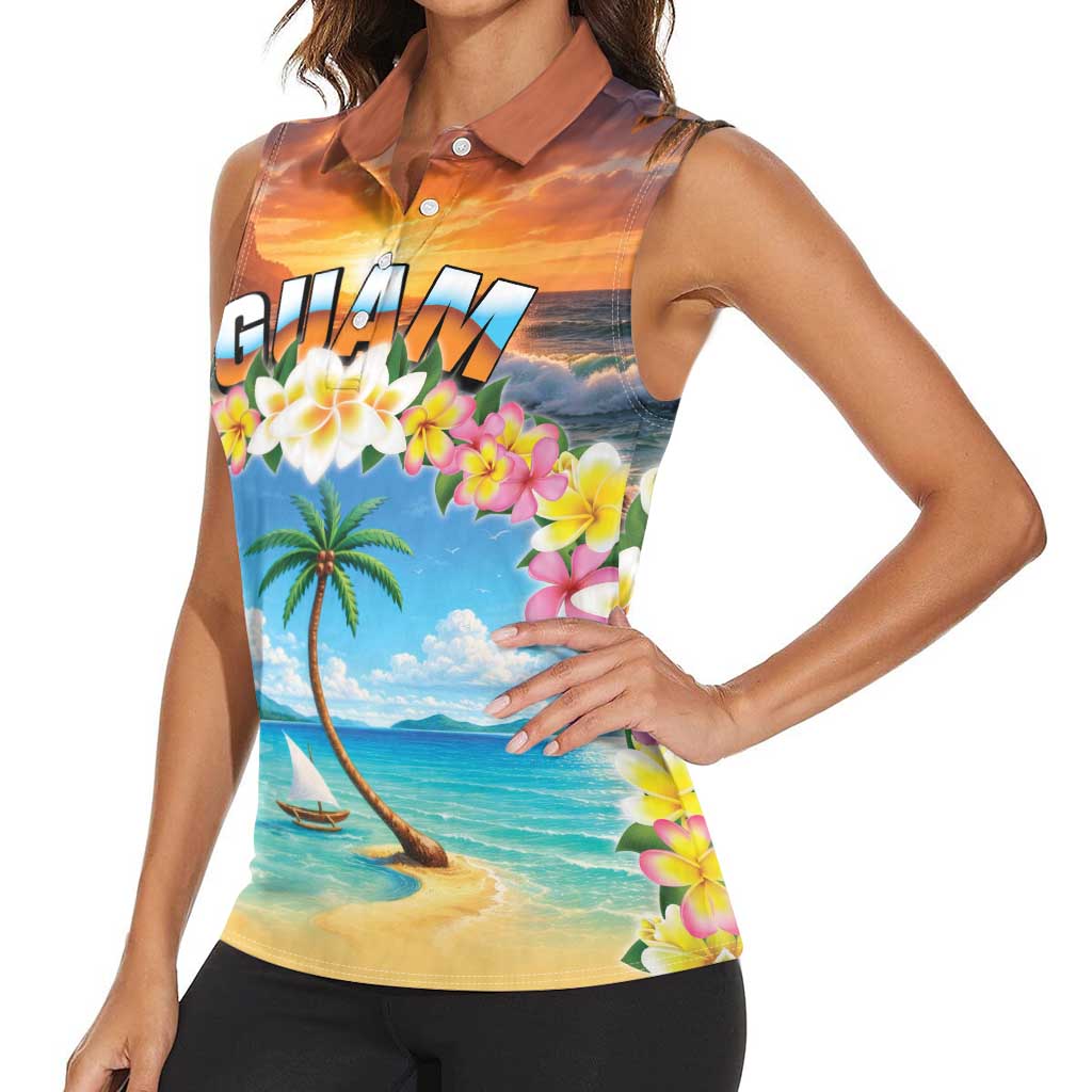 Guam Women Sleeveless Polo Shirt Eternal Summer Sunset Beach