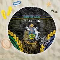 South Sea Islanders And Solomon Islands Beach Blanket Kanakas Polynesian Pattern LT05 One Size 150cm Black - Polynesian Pride