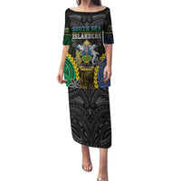 Personalised South Sea Islanders And Solomon Islands Family Matching Puletasi and Hawaiian Shirt Kanakas Polynesian Pattern LT05 Mom's Dress Black - Polynesian Pride