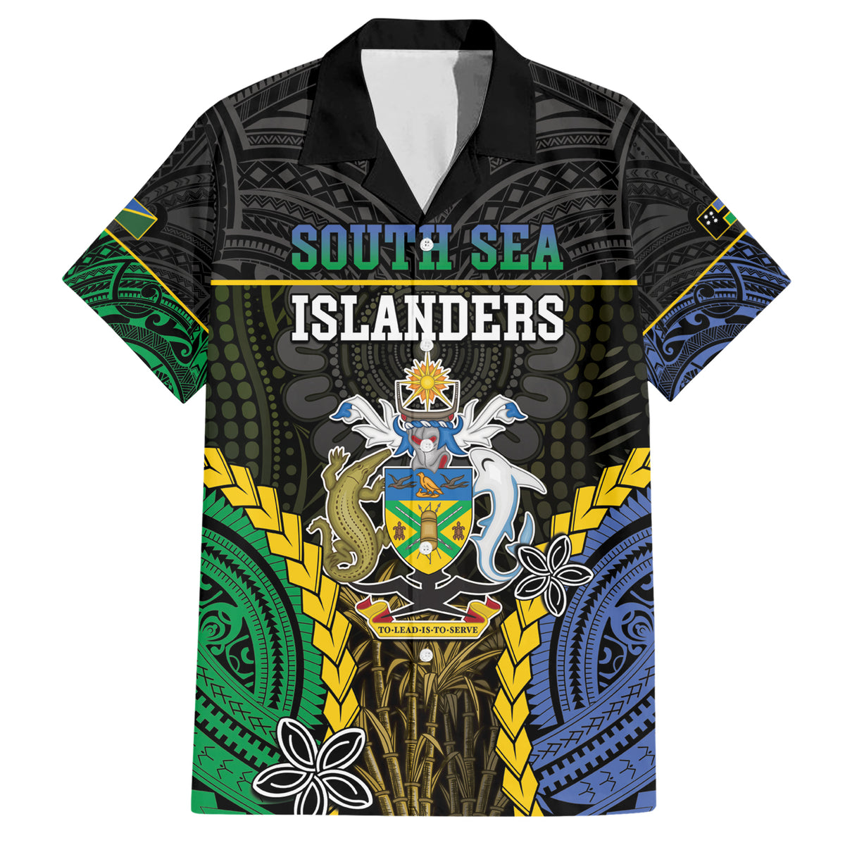 Personalised South Sea Islanders And Solomon Islands Family Matching Short Sleeve Bodycon Dress and Hawaiian Shirt Kanakas Polynesian Pattern LT05 Dad's Shirt - Short Sleeve Black - Polynesian Pride