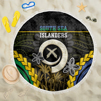 South Sea Islanders And Vanuatu Beach Blanket Kanakas Sand Drawing Pattern LT05 One Size 150cm Black - Polynesian Pride