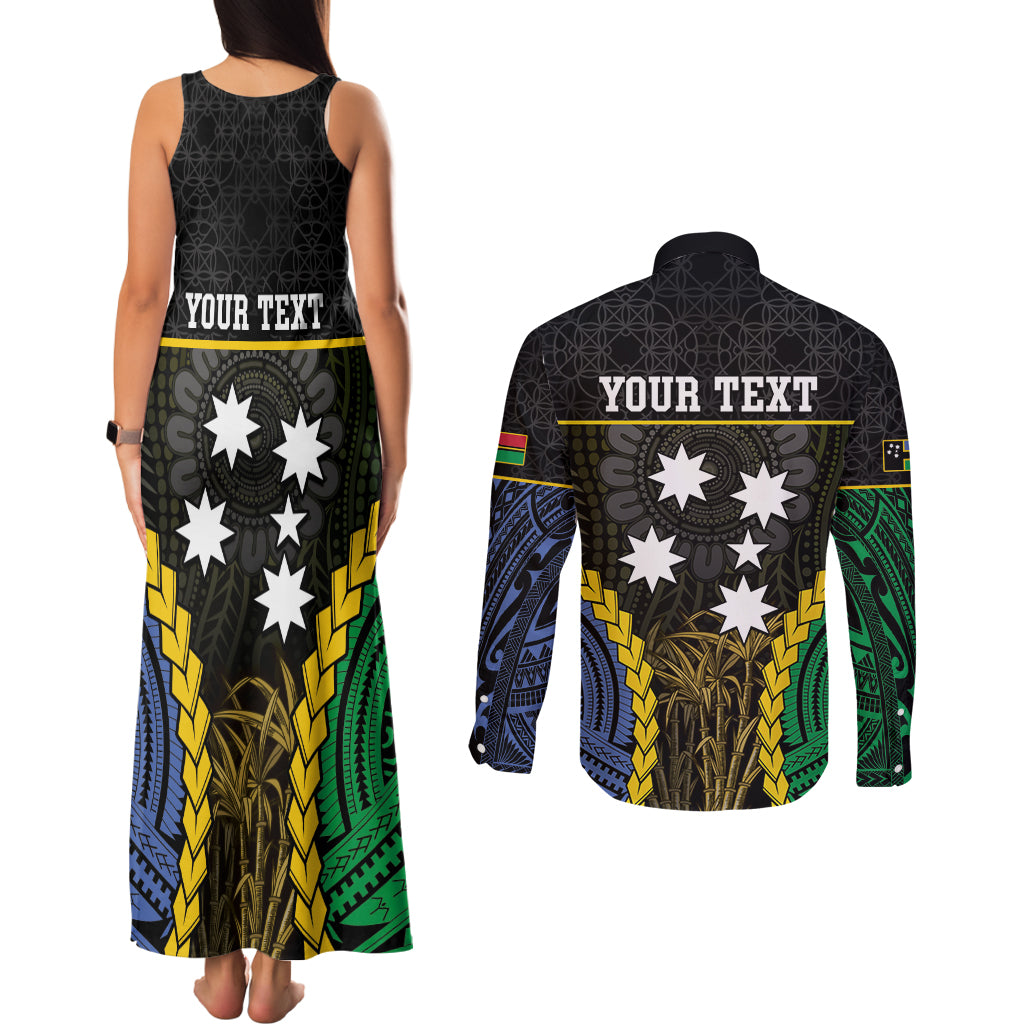 Personalised South Sea Islanders And Vanuatu Couples Matching Tank Maxi Dress and Long Sleeve Button Shirt Kanakas Sand Drawing Pattern LT05 - Polynesian Pride