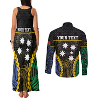 Personalised South Sea Islanders And Vanuatu Couples Matching Tank Maxi Dress and Long Sleeve Button Shirt Kanakas Sand Drawing Pattern LT05 - Polynesian Pride