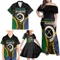 Personalised South Sea Islanders And Vanuatu Family Matching Off Shoulder Maxi Dress and Hawaiian Shirt Kanakas Sand Drawing Pattern LT05 - Polynesian Pride